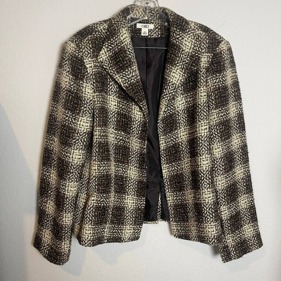 Cato Plaid Tweed Blazer Brown Cream‎ Career Jacket XL - Picture 1 of 7